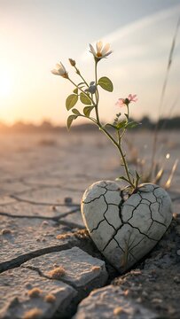 Sunrise Hope A Crackle Heart, New Life, White Flowers