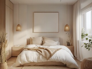This minimalist bedroom displays a cozy and relaxing interior design
