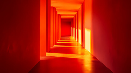 Obraz premium Crimson corridor with a warm reddish-orange glow and soft illumination, red, shadows cast, isolation. Isolation - Cave. Illustration