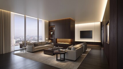 Fototapeta premium Modern Stylish 3D Illustration of a Bright and Elegant Living Room Interior Design Concept