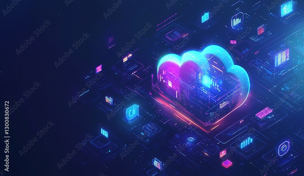 Poster abstract glowing cloud computing network data digital technology