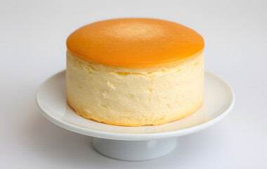 Chiffon cake on a white plate is perfect for bakery ads, food blogs, and dessert recipes. Tempting treat for culinary projects