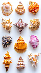 Seashells arranged on white background (1)