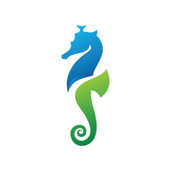 Seahorse logo illustration stylized in blue and green color