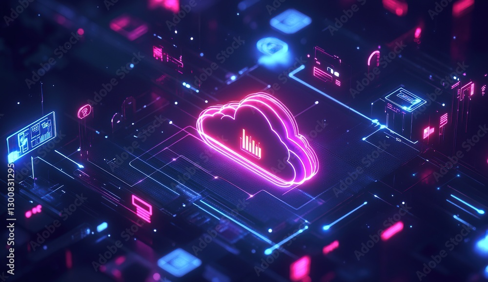 Aufkleber abstract neon cloud computing network visualization