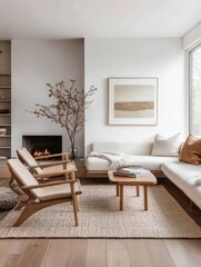 Fototapeta premium A living room with two chairs and a fireplace