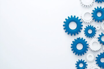 Blue and White Gears Arranged on White Background for Mechanical Design Concepts