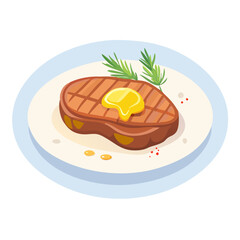 Juicy seared steak with grill marks and butter on plate