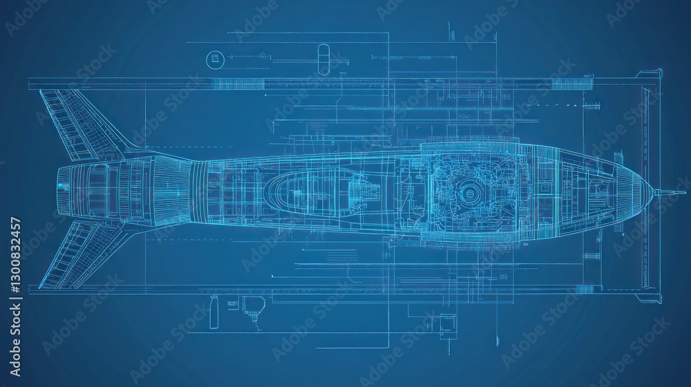 Poster a technical blueprint of a submarine, showcasing its design and internal components.