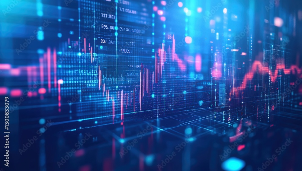 Poster abstract digital data network with glowing lines and charts