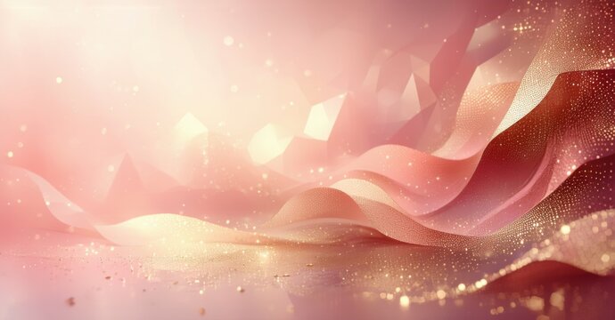 Luxury inspired gradient background champagne gold fading muted rose fine grainy noise texture abstract polygonal depth soft glowing ambient lighting bright colorful de