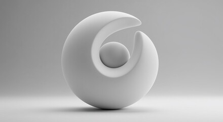 A sophisticated, minimalist 3D render showcasing a single, elegant sculpture