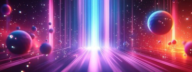 A Surreal Cosmic Journey Through Vibrant Light and Celestial Bodies in Abstract Art