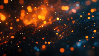 Obraz premium Abstract Dark Background with Orange and Blue Glowing Particles