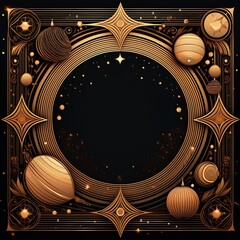 border frame of planets and stars background with copy space