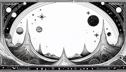 border frame of planets and stars background with copy space