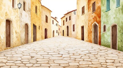 Fototapeta premium Picturesque Cobblestone Street with Charming Colorful Buildings in an Idyllic European Village