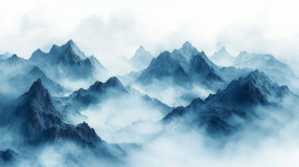 Fototapeta premium New Chinese ink painting style mountain and fog illustration