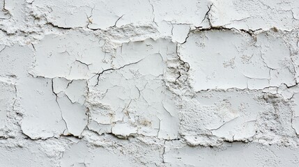 Obraz premium Cracked white wall texture with peeling paint, showcasing a rustic and weathered appearance suitable for backgrounds and design projects