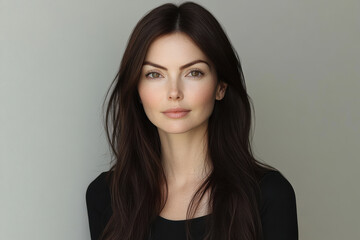 Stunning Woman Portrait, Brown Hair, Seamless Background, Copy Space