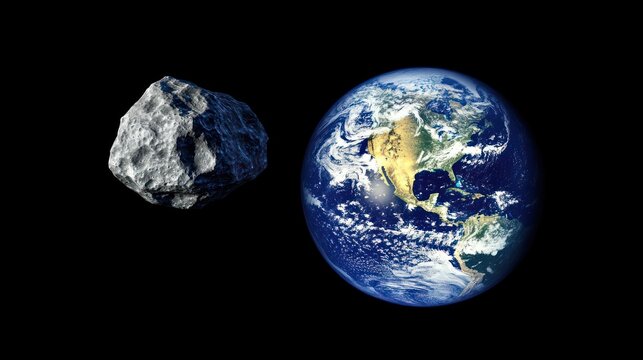 Asteroid Approaching Earth; Space; Impact Risk; Planet; Science; Education; Disaster; Threat; Background; Black; Illustration