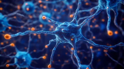 Blue and Orange Neuron Network Under Microscope