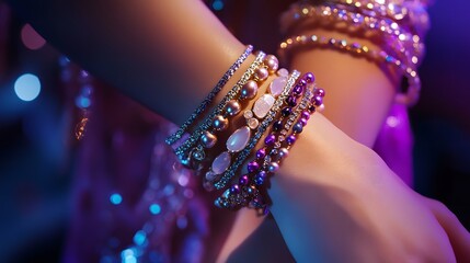 A close-up of layered jewelry including necklaces and bracelets featuring colorful gems chains and elegant designs for fashion enthusiasts and collectors