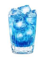 Bright Blue Cocktail with Ice in Glass Isolated on White Background