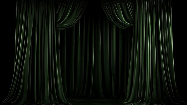 Luxurious Emerald Drapery: A Dramatic Theater Curtain Backdrop Display
