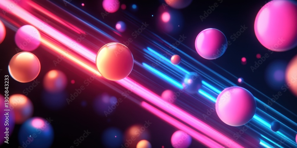 Poster abstract colorful spheres and dynamic light trails creating a futuristic atmosphere