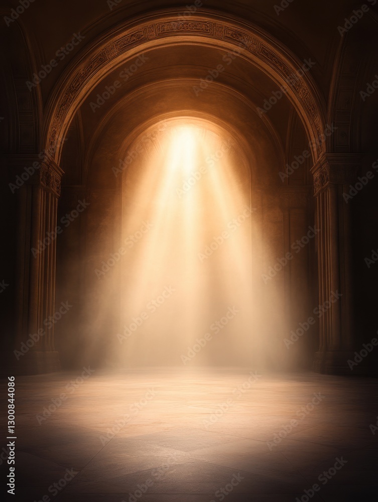 Aufkleber light streams through an arched entrance, illuminating a large hall with classical architecture