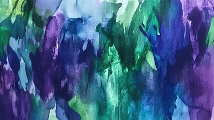 Watercolor texture background in shades of blue, green and purple, artistic splash