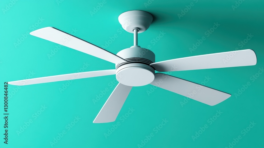 Aufkleber a high-tech smart ceiling fan with voice command functionality on a pastel green backdrop.