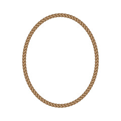 Brown rope oval frame. Blank string cord ellipse border. nautical, western, rustic vintage design element for logos, labels, and banners.