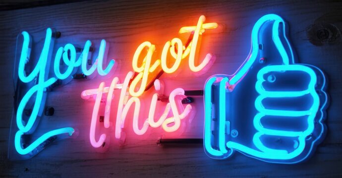 Neon sign you got this glowing thumbs bright vibrant typography dynamic streaks of light energy colorful realistic photo