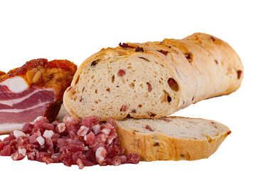 Brot Knüppelbrot Speck angeschnitten Freigestellt