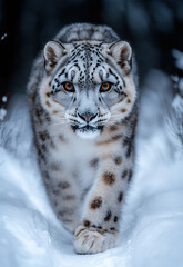 Obraz premium Majestic snow leopard in natural habitat.