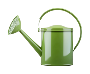 Green watering can for gardening and plant care, ideal for indoor and outdoor use in home gardens and flower beds, cut out