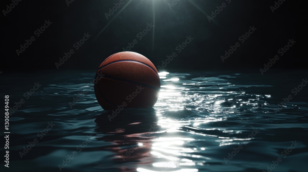 Aufkleber a basketball floating on water, illuminated by a soft light, creating a serene atmosphere.