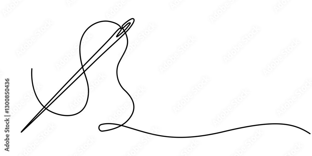 Fototapete sewing needle continuous one line art vector illustration design, continuous line drawing of sewing 