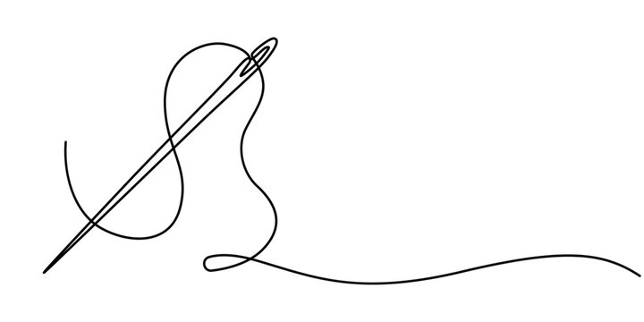 Sewing needle continuous one line art vector illustration design, Continuous Line Drawing of Sewing Icon. Hand Drawn Symbol Vector Illustration, Continuous linear needlepoint pattern. Single line pro.