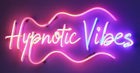 Neon sign hypnotic vibes swirling spiral glowing pulse waves deep trance like color transitions bright colorful realistic photo