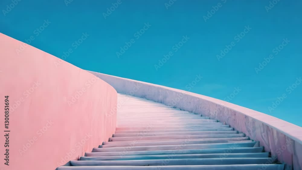 Poster modern abstract architecture featuring curved staircase with blue sky background perfect for artisti