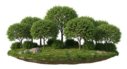 Lush Green Forest Island A 3D Render of a Vibrant Grove
