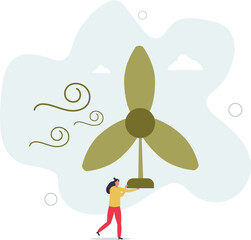 Sustainable development concept. character showing benefits of green industry,windmill and electricity production.flat character life .