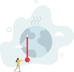 woman pointing at Global warming and planet boiling .environment concept .