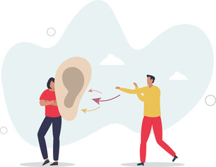 Active listening and hear focused what other is saying.Conversation and communication skill to pay full attention for speech and message.flat character life .