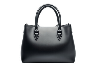 A black leather handbag placed centrally on a solid white background, isolated in PNG format, perfect for fashion, retail, and lifestyle designs.

