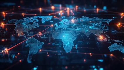 Fototapeta premium Digital World Map Global Network Connections