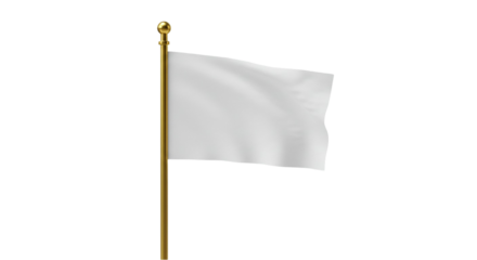 A white flag waving on a gold pole a blank canvas for your design a symbol of surrender or truce a clean and simple image perfect for backgrounds or presentations
